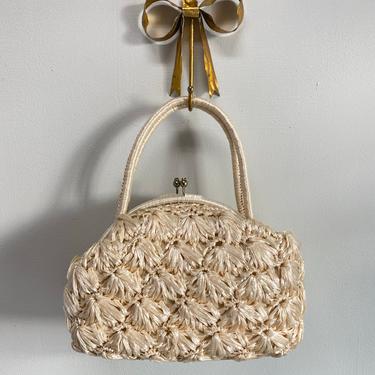 Darling 1960's Pearl Straw Handbag By Princess Charming