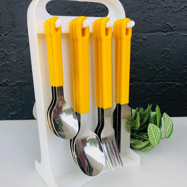Yellow Cutlery Set with Stand