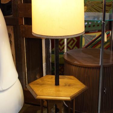 Side Table Floor Lamp w Cutout Wood Base