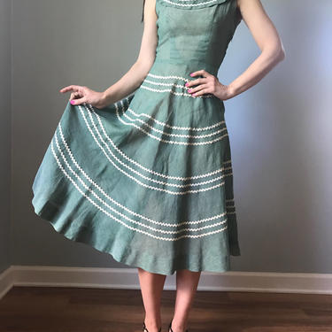 vintage 50s SHIRLEY LEE dress | full skirt swing dress | 1950s sundress 