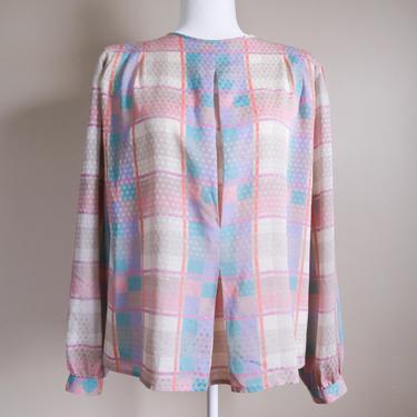 80s Pastel Abstract Linear Blouse by Liz Claiborne | Medium/Large 