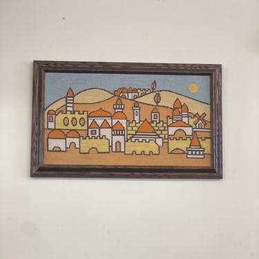 Free Shipping Within US - Vintage embroidery cross-stitch handmade castle town yellow orange 
