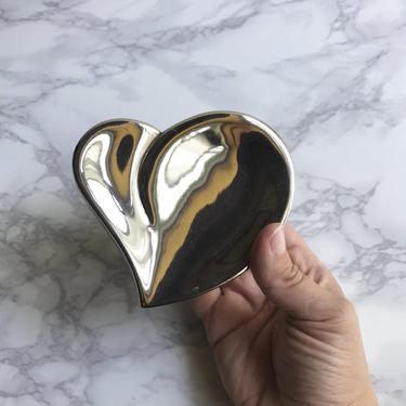 Vintage Silver Heart Shaped Jewelry Box / Heart Shaped Trinket Box 