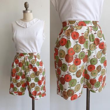 Vintage 60s Unicycle Cotton Shorts/ 1960s High Waisted Bermuda Shorts/ Side Zip/ Size 25 