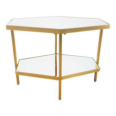 Modern Geometric Gold Metal and Mirror Side Table