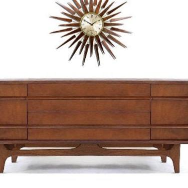 Mid Century Modern Curved Bow Front Lowboy Walnut Credenza Media MCM Console Sideboard (PureVintageNYC) 