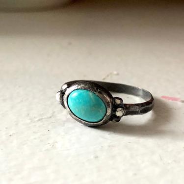 Black Silver Ring with Oval Turquoise with Beaded Accents 