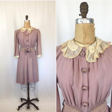 Vintage 40s dress | Vintage lavender rayon crepe dress | 1940s Purple day dress 