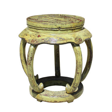 Distressed Yellow Lime Lacquer Curved Legs Wood Stool Table cs5127E 