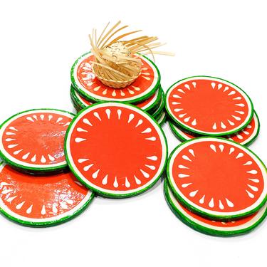 VINTAGE: 6 Mexican Orange Coasters - Hand Painted Folk Art Mexican Artisan - Picnic - Table Decor - Fruits - Kitchen - Bar - SKU os-164 