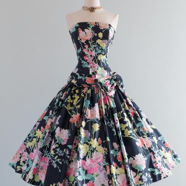 Spectacular 1980's Spring Cotton Floral Party Dress / Small