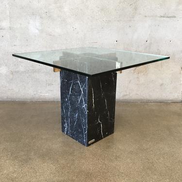 Vintage Artedi Black Travertine & Chrome Side Table with Glass Top