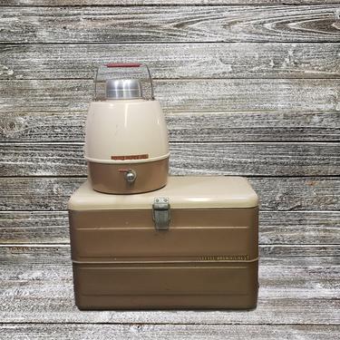 Vintage Little Brown Chest Cooler &amp; Jug, 1950s Beer Cooler, Insulated Metal Ice Chest, Pop Soda Beer, Antique Ice Box, Vintage Water Jug 