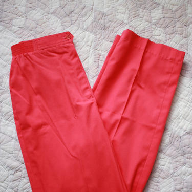 70s 80s Hot Pink Trousers Pants Wide Leg Salmon Pleated High Waist Size M 