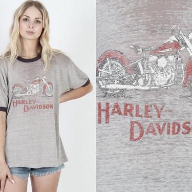 Thin Harley Davidson T Shirt Destroyed Heather Grey 50 50 T Shirt Vintage 80s Motorcycle Biker Black Texas Dealer Unisex Tee T Shirt 