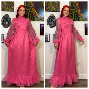 Vintage 1970’s Pink Frilly Chiffon Gown 