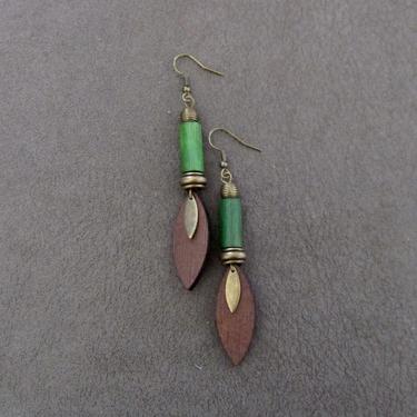 Wooden geometric Afrocentric earrings, mid century modern earrings, African statement earrings, green earrings, unique earrings 
