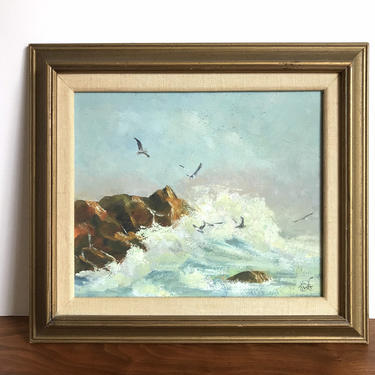 Vintage Seascape Original Painting on Board - Framed and Signed 