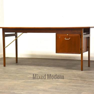 Danish Modern Teak and Brass Desk 