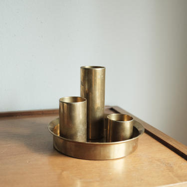Brass Cylinder Candle Holders set of 3 plus tray 