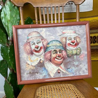 Vintage Signed Original Oil/Acrylic on Canvas William Moninet Clowns 