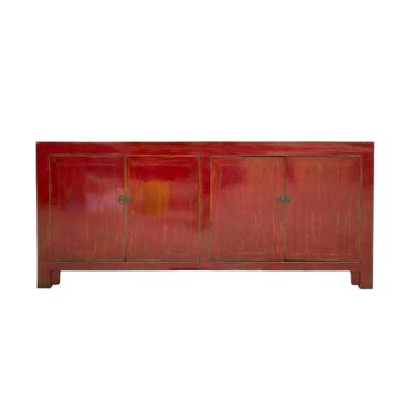 Distressed Brick Bright Red Finish Low Credenza TV Console Buffet Table cs6938E 