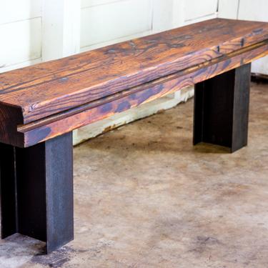 Ancient Long-Leaf Pine Modern I-Beam Steel Entry Bench 48&amp;quot; 