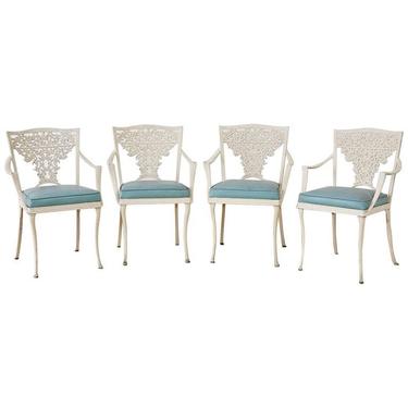 Set of Four French Aluminum Floral Garden Patio Chairs by ErinLaneEstate