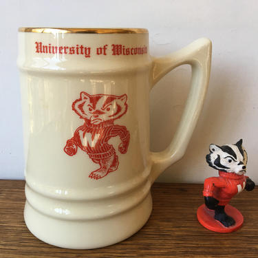 Vintage University of Wisconsin Stein, Beer Stein, Bucky Badger, Madison Wisconsin, W.C. Bunting Company, USA 