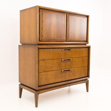 United Furniture Mid Century Walnut Highboy Dresser - mcm 