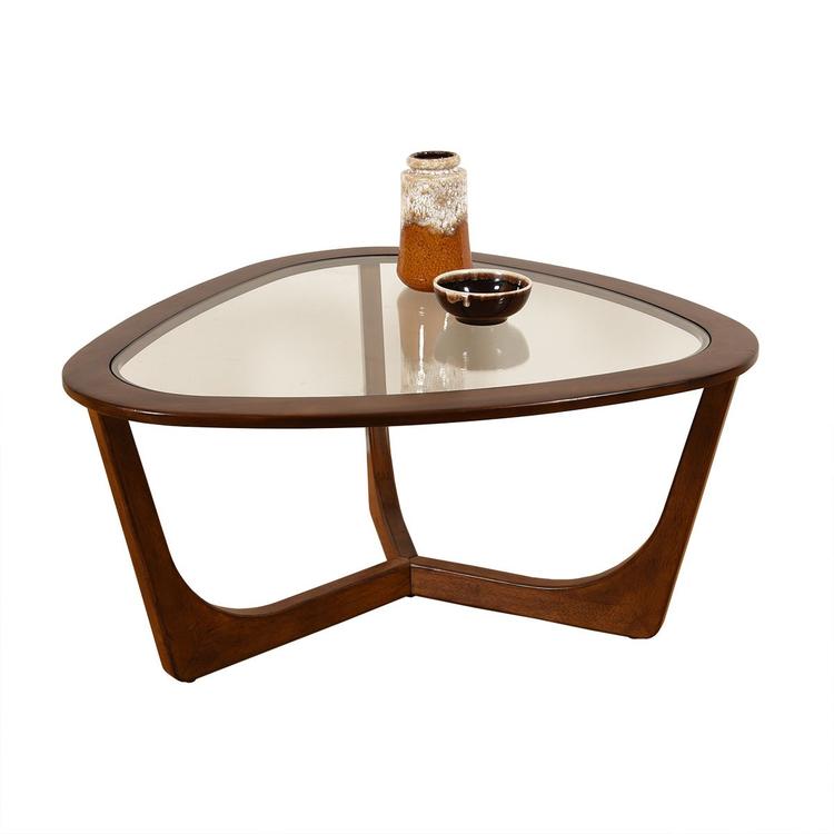 Walnut 3-Sided Glass Top Coffee Table