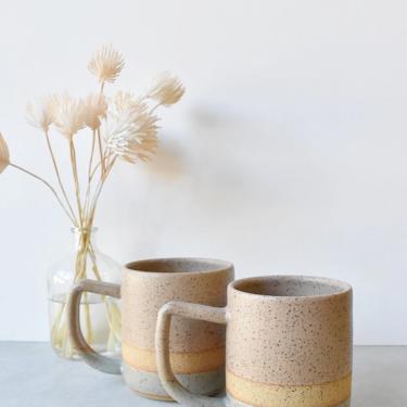 Speckled Stoneware Desert Pink and Sage Green Color Block Handmade Ceramics Mug 
