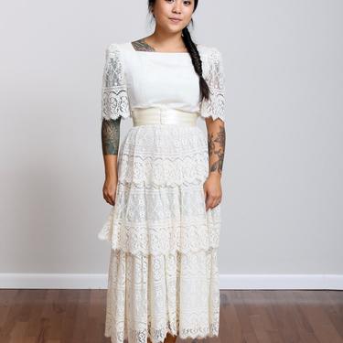 Size S, 1970s Spanish Style Lace Wedding Dress - Ivory - Bohemian - Hippy - Festival - Burning Man - Ricki Lang for NUIT 