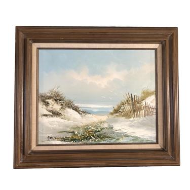Mid-Century Beach Scenic Oil on Board in Original Frame, Post War Signed 