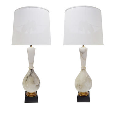 Pair Of Large Artisan Marble Table Lamps 1950s