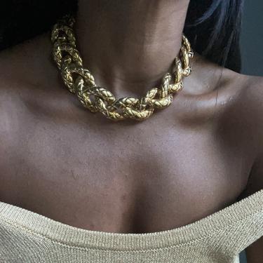 vintage bold hammered d textured chain link statement necklace 