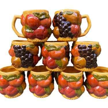 Handmade Mugs -- Handmade Pottery -- Fruit Pottery -- Fruit Mugs -- 1970s Pottery -- Vintage Pottery -- Peggy Pep Pottery -- Vintage Mugs 