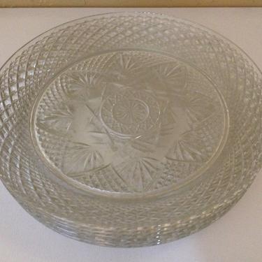 Vintage (2) Anchor Hocking Wexford Glass Diamond Pattern Dinner Plates- 10&amp;quot;- 