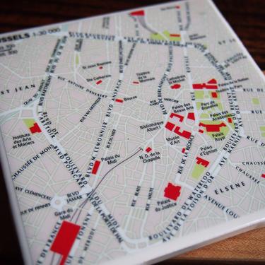 2003 Brussels Belgium Handmade Repurposed Map Coaster - Ceramic Tile - Repurposed 2000s Collins Atlas - One of a Kind - Europe Travel 