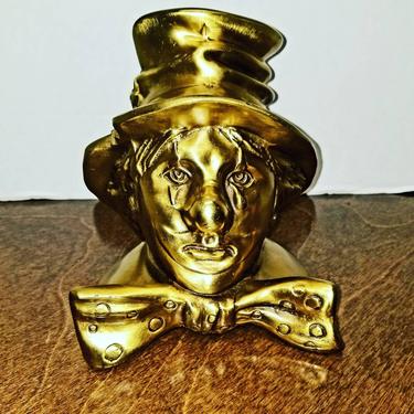 Vintage Brass Crying Clown bookend 