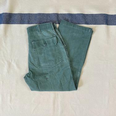Size 31x27 Vintage 1960s US Army OG-107 Cotton Sateen Fatigues Utilities Baker Pants 