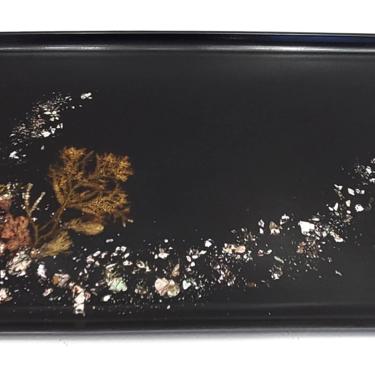 Mid Century Modern Black Couroc Serving Tray Abalone Seaweed Abstract Perfect for Jewelry, Wallets, Catchall, Cell Phones or Remote Controls 
