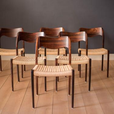 Vintage Six Rosewood and Paper Cord Niels Otto Møller Dining Chairs No. 71, Set 