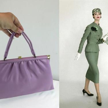 Never In All Her Wildest Dreams - Vintage 1950s Lavender Purple Soft Faux Leather Large Handbag Purse - Rare 