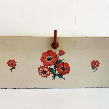 Vintage Decoware Bread Box Enamel Red White Farmhouse Cottage USA Mid-Century Poppies Kitchen Poppy Flowers Metal Holder Container 