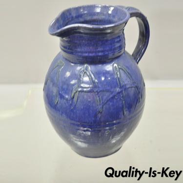 11" Primitive Stoneware American Blue Glazed Ceramic Pottery Terracotta Jug