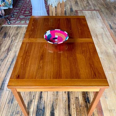 Refinished Teak Dining Table w/ Two Self Storing Leaves