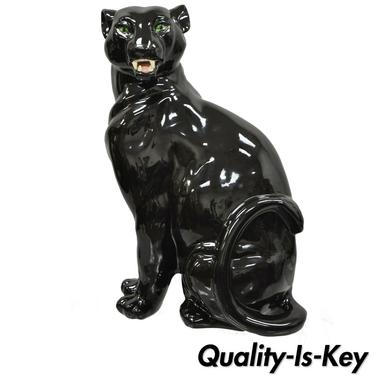 Vintage Mid Century Modern 21" Ceramic Black Panther Sculpture Statue Figure