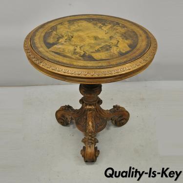 Antique Italian Renaissance Baroque Carved Wood Pedestal Base Center Table