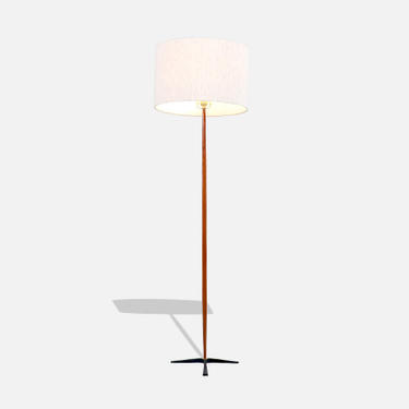 Danish Modern Teak Floor Lamp with Tripod Iron Base